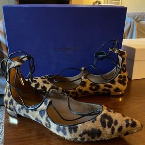 Aquazzura Christy Flat in calf hair leopard print.